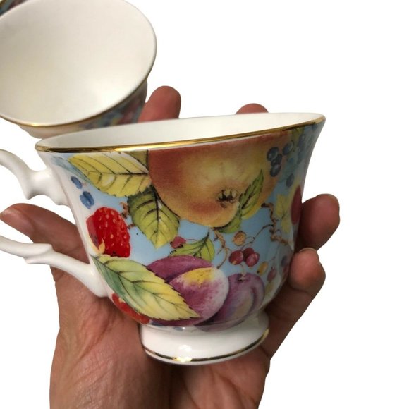 Duchess Fine English Bone China Fruit Pattern Gold Trim Tea Cups 3 Piece Art - Picture 3 of 9